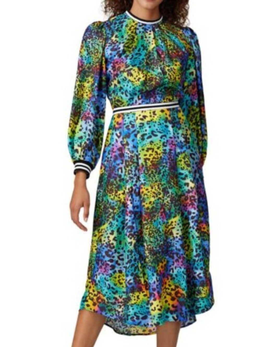 HUNTER BELL leopard multicolor long sleeve midi dress sz 6 NWT